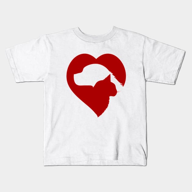 Cat and dog heart - cute I love pets design for animal lovers Kids T-Shirt by punderful_day